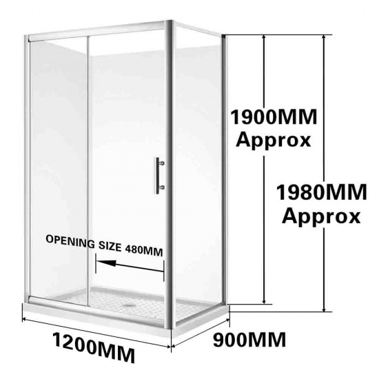 1200*900*1900mm Sliding Door Rectangle Shower Box